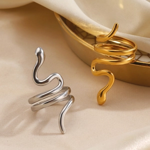 Bague serpent minimaliste en acier inoxydable doré et argenté, design ouvert