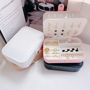 Portable double-layer jewelry storage box in multiple colors with ring and earring slots