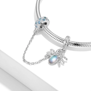 S925 sterling silver spider safety chain with blue crystal for snake chain bracelet