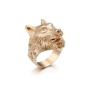 Anello uomo testa di lupo vintage con placcatura in oro e trama fine della pelliccia