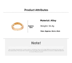 Detail view of bold gold alloy cuff bracelet with dimensions 8x8cm and weight 56.8g