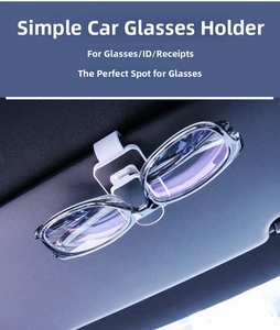 Car visor glasses clip showing storage for sunglasses and cards on the sun visor