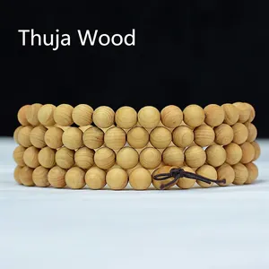 Natural Thuja Cedarwood Buddhist Prayer Beads Bracelet 108 Beads Multi Layer Wrap Wood Grain Zen Unisex Jewelry
