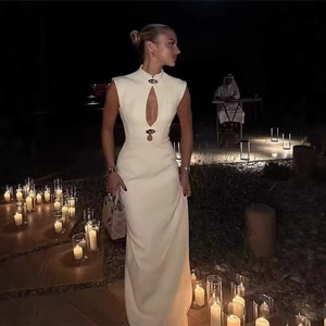 Elegant white sleeveless bodycon maxi dress with cut-out detail and mandarin collar
