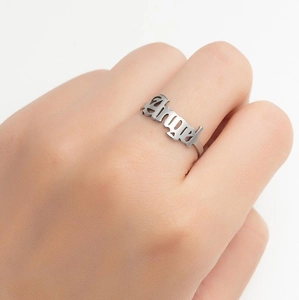 Silver gothic Angel open ring for women in minimalist street style aesthetic
