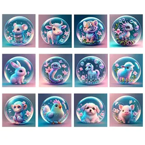 DIY Diamond Painting Kit Acrylic Round Rhinestone Zodiac Animals Dreamy Bubble Style Home Wall Art Decor