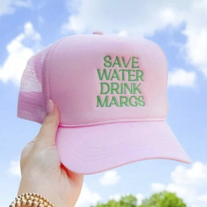 Save Water Drink Margs Trucker Hat Mesh Baseball Cap Polyester Foam Front Curved Brim Retro Sun Hat For Women Men