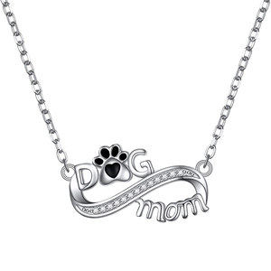 925 Sterling Silver Dog Mom Infinity Necklace For Women Paw Print Heart Pendant With Chain Jewelry Gift For Pet Lovers