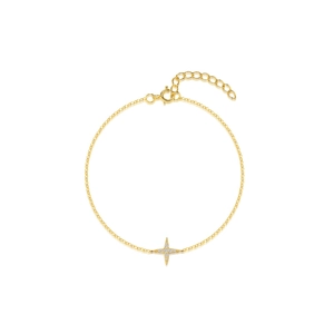Classic S925 sterling silver thin gold chain bracelet with sparkling star pendant