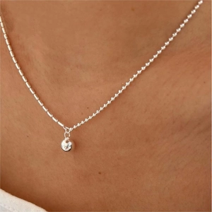 925 Sterling Silver Necklace With Round Ball Pendant Minimalist Mirror Polished Bead Chain Jewelry For Women Elegant