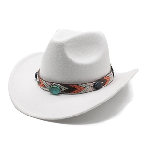 Classic beige wool felt western cowboy hat with bohemian turquoise braided band