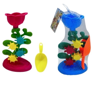 Summer kids soft rubber sand toy set with bucket and shovels in colorful mesh bags