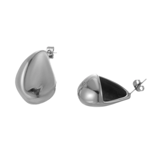 Polished stainless steel waterdrop stud earrings with hollow heart design and butterfly back