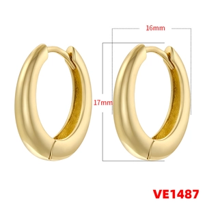Polished gold plated oval hoop earrings for women, 17mm vintage U-shape design