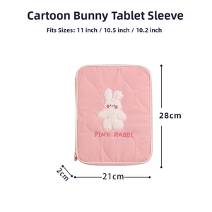 Pink cartoon rabbit tablet sleeve with plush embroidery for 11 inch iPad models