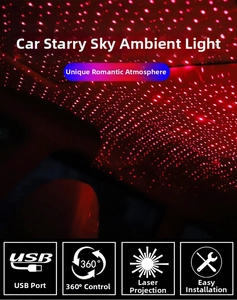 USB laser car star projector with red light effect and 360 degree rotation control