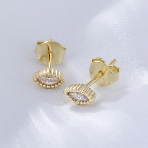 Minimalist 925 Sterling Silver Marquise Rhinestone Stud Earrings For Women Tiny Geometric Gold Silver Plated Jewelry Gift