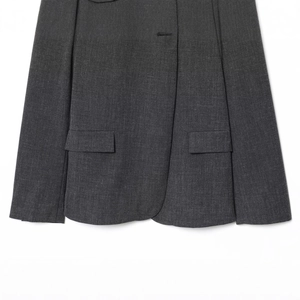 Elegant dark grey blazer jacket in worsted fabric featuring pocket flap detail