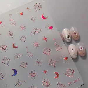 3D Embossed Nail Art Stickers Metallic Holographic Laser Sun Moon Star Celestial DIY Manicure Decoration Decals