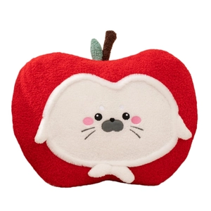 Creative red apple-shaped plush seal cushion with cute cartoon embroidery and green leaf