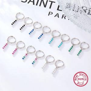 925 silver hoop earrings with vibrant colorful cubic zirconia dangle charms set