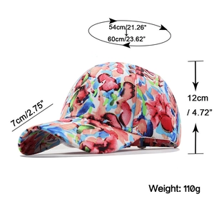 Colorful tie-dye cotton baseball cap with abstract floral print and adjustable strap