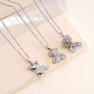 Elegant bear pendant necklaces with cubic zirconia in silver-tone minimalist designs
