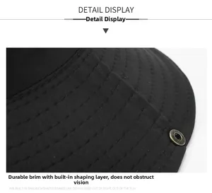 Detail of durable black outdoor hat with reinforced brim stitching and metal air vents