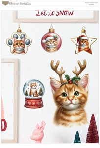 Detailed Christmas cat stickers set featuring festive orange kitten motifs for wall decor