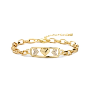 Adjustable golden heart bracelet with micro-pave zircon for women in hip hop style