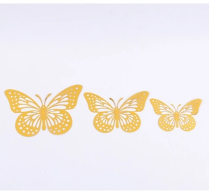Three-size gradient of 3D gold hollow butterfly wall stickers on white background
