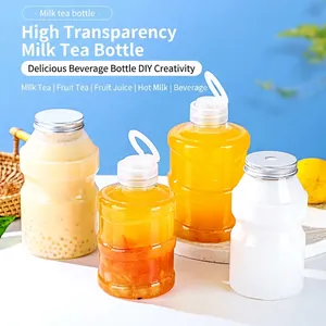 Transparante PET Kunststof Drinkflessen Draagbare Sap Melkthee Containers Met Afsluitdeksels Creatieve Wateremmer Vorm