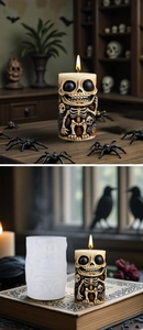 Detaillierte Ansicht der Halloween Skelett Silikonform und der DIY geschnitzten Wachskerze