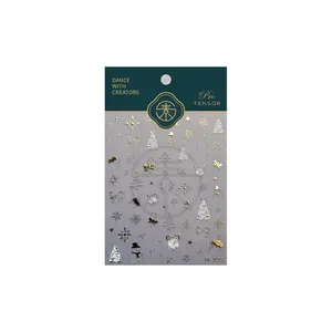 3D Christmas nail stickers with gold embossed trees, snowflakes and M-235 packaging