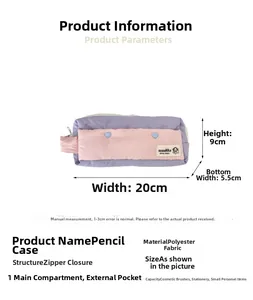 Detailed size diagram for large capacity two-tone stationery pouch showing 20x9x5.5cm dimensions