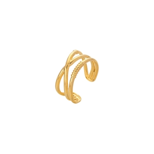 Three-layer crisscross gold plated open ring with textured spiral design for women