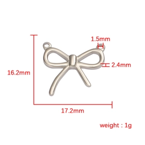 Detailed view of stainless steel bow pendant with exact size measurements in millimeters
