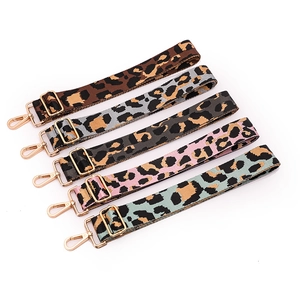 Bohemian leopard print woven shoulder straps with gold metal buckles for crossbody bags