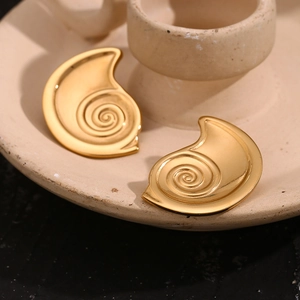 Modern 18K gold plated stainless steel stud earrings with creative cochlea spiral design