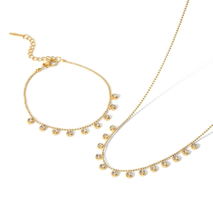 Elegant gold stainless steel jewelry set featuring zircon beads on a minimalist ball chain