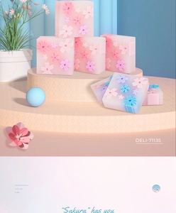 Détail de la gomme carrée Sakura à motif floral 3D avec texture gelée transparente