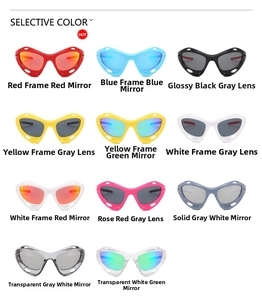 Grid layout showing multiple colors of Y2K sporty sunglasses with various mirrored lenses