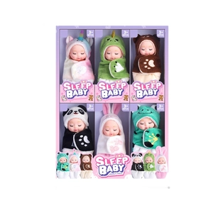 6PCS realistic mini sleeping dolls set in colorful animal sleeping bags for girls