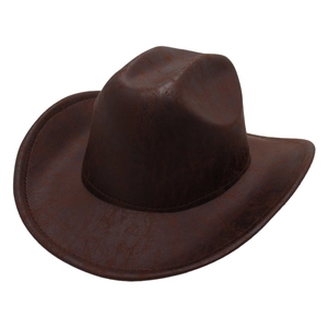 Classic dark brown western cowboy hat with textured finish and wide brim on white background