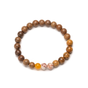 Detailed view of the universe planet bracelet featuring natural stone and wood beads
