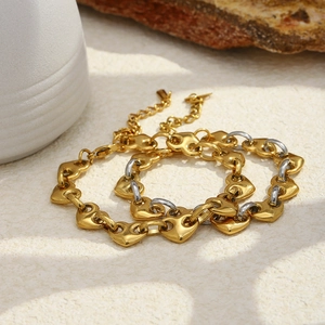 Pulseras de cadena con corazón de acero inoxidable chapado en oro 18K en oro y plata
