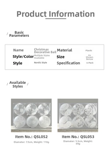 Detailed size and weight specs for 6cm white snowflake Christmas ball ornaments