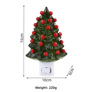 Detailed view of 15cm resin Christmas tree night light with dimensions and toggle switch