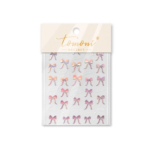 Autocollants nail art nœuds holographiques avec effet œil de chat rose sur carte