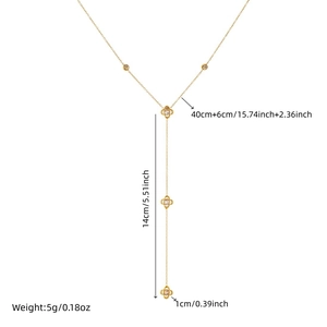 Gold plated stainless steel Y-shaped necklace with hollow flower pendant and tassels